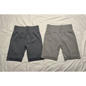 Women’s High Waisted Compression Biker Shorts Scrunch Butt Booty Lift Gray x2